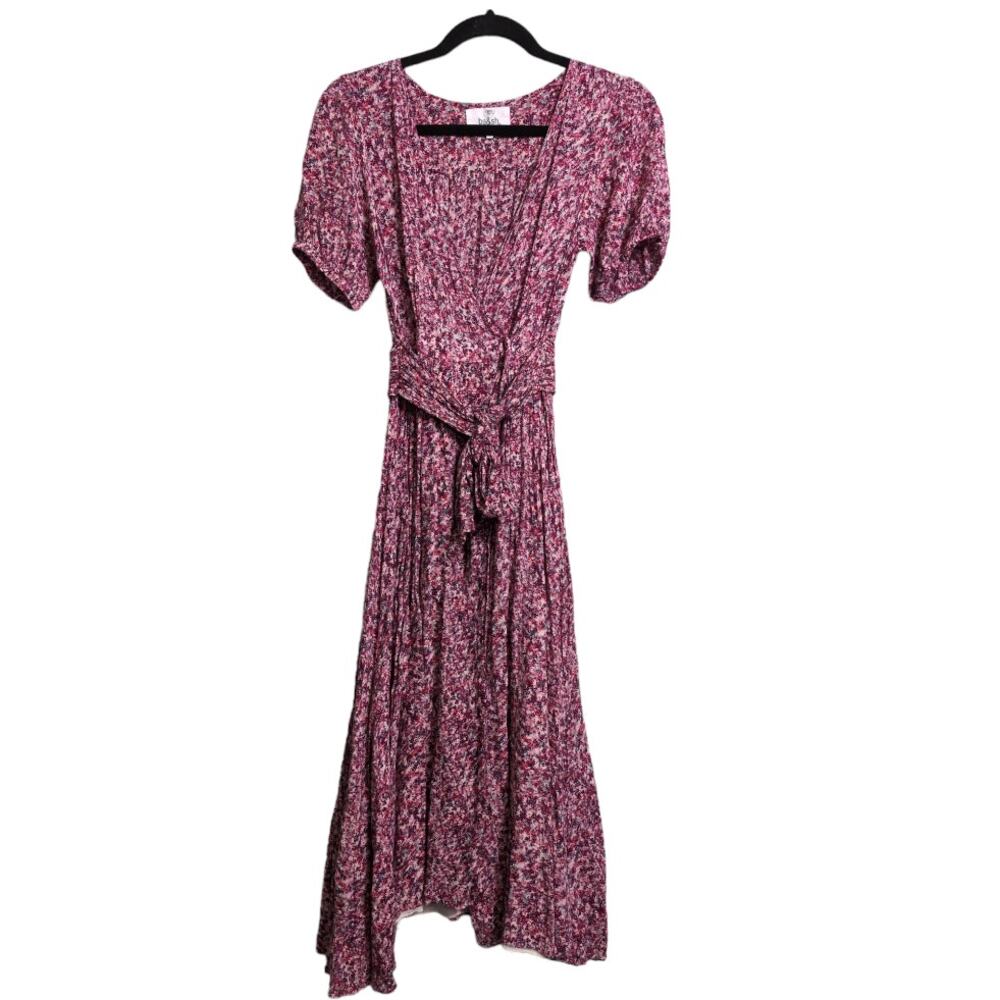 ba&sh Noemie Crossover Dress Fuchsia V-Neck Surplice Self Tie Floral Size XS 4